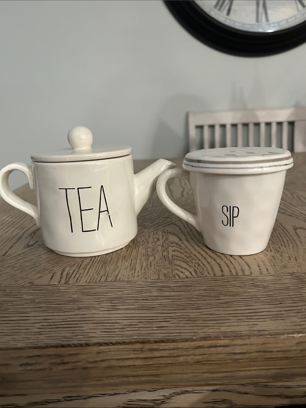 Mud Pie White Ceramic Tea Set with Lid - Tea & Sip